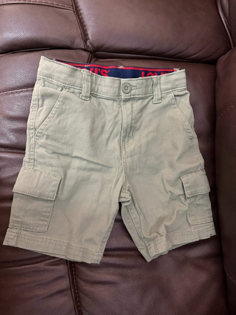 Levi's Boys Cargo Shorts Size 6/7 Regular Olive Green Adjustable Waist